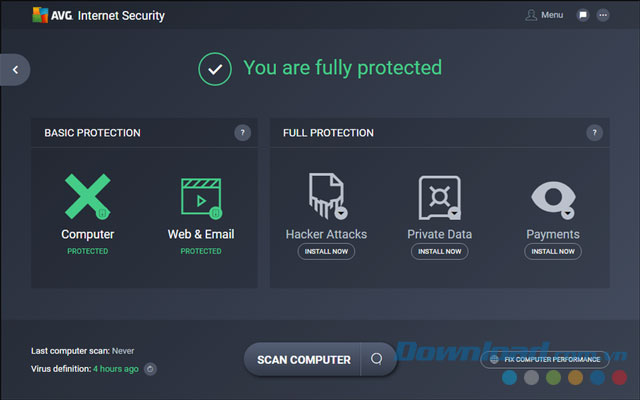 Giao diện AVG Internet Security 2017