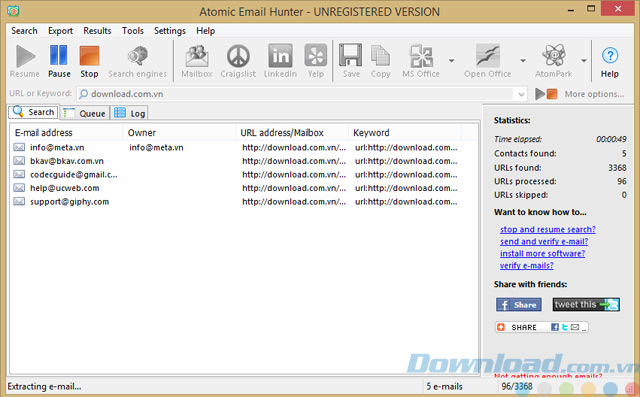 Phần mềm quét email Atomic Email Hunter