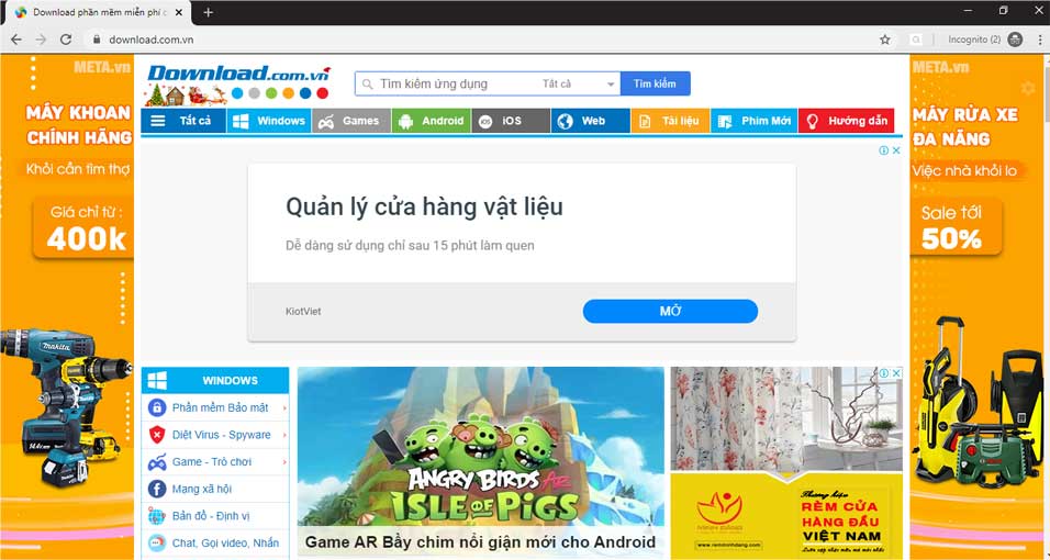 Giao diện web Download.com.vn trên Google Chrome 