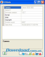 Download EOSInfo 0.2 Test số ảnh đã chụp trên Canon