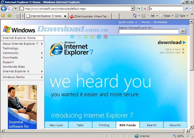 Giao diện nhiều tab của Internet Explorer 7