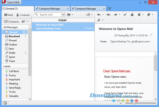 Opera Mail - Trình duyệt email client nhẹ, miễn phí