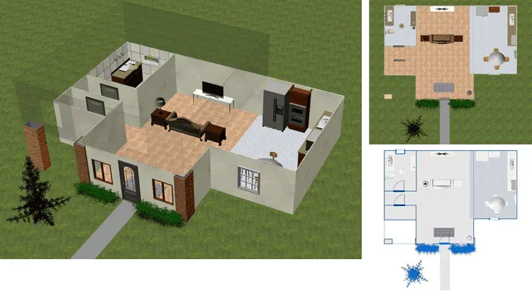Xem mô hình ngôi nhà ở chế độ 3D, 2D hoặc bản thiết kế