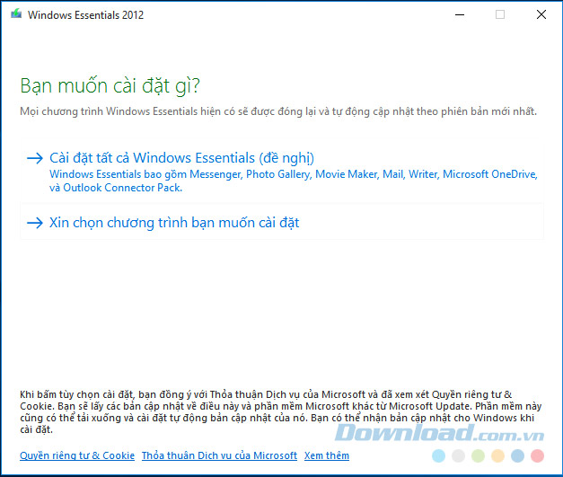 Cài đặt ứng dụng Windows Essentials 2012