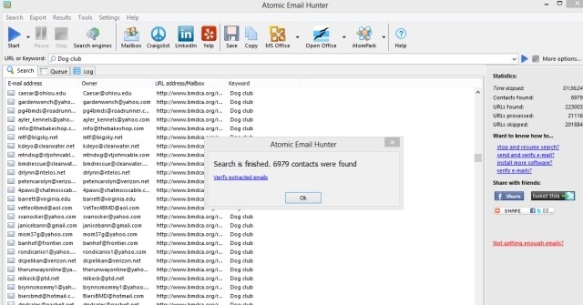 Download Atomic Email Hunter 15.16 Phần mềm quét địa chỉ Email nhanh chóng