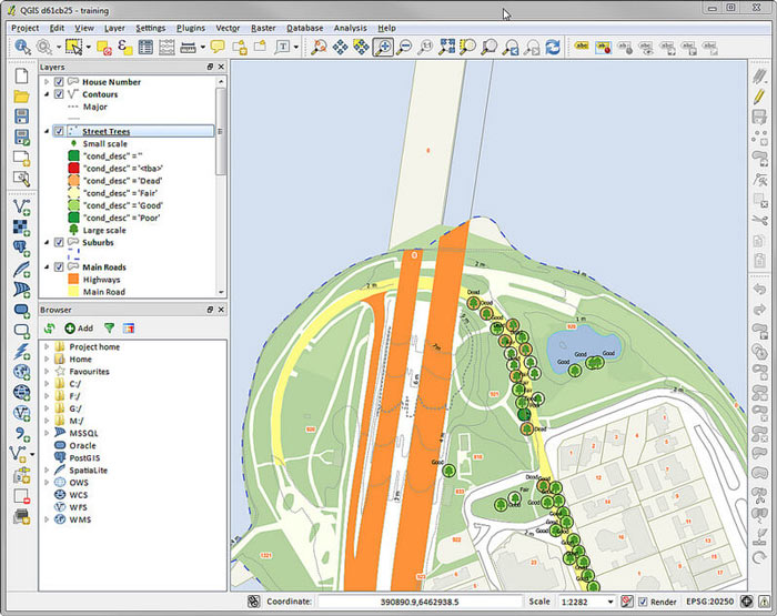 Giao diện chính của phần mềm vẽ bản đồ QGIS