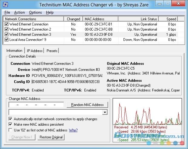 Giao diện đơn giản và hấp dẫn của Technitium MAC address Changer