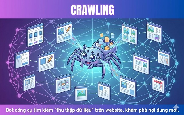 SEO Là Gì? SEO trong kỷ nguyên AI Search 3 Google Bot "thu thập dữ liệu" trên website, khám phá nội dung mới.