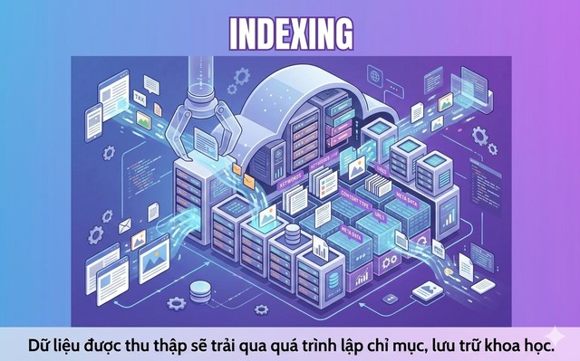 SEO Là Gì? SEO trong kỷ nguyên AI Search 4 Dữ liệu được thu thập sẽ trải qua quá trình lập chỉ mục, lưu trữ khoa học.