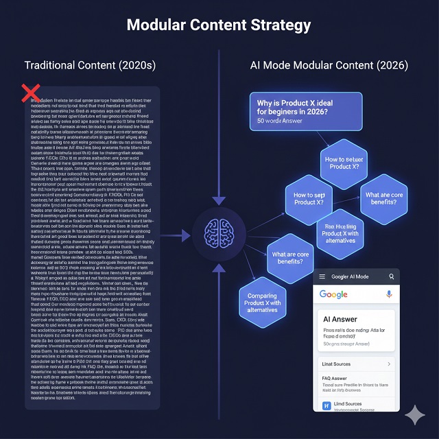 Google AI Mode là gì? Hướng dẫn tối ưu SEO toàn diện cho kỷ nguyên tìm kiếm 2026 4 Cấu trúc Modular Content giúp AI dễ bóc tách