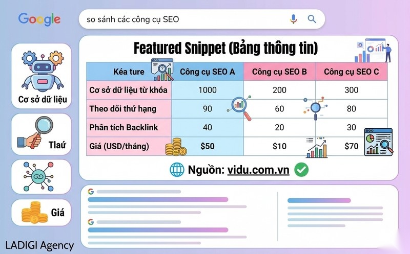 Featured Snippet là gì? Cách tối ưu Featured Snippet hiệu quả 3 Bảng biểu Table Snippet