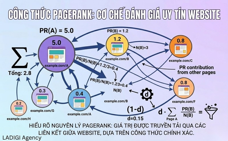 Google PageRank là gì? Hiểu về thuật toán và tầm quan trọng trong SEO hiện đại 3 2 2 Công thức PageRank gốc