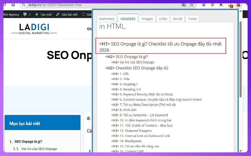 SEO On-Page là gì? Checklist SEO Onpage đầy đủ 2026 3 Thẻ H1 là thẻ giúp người dùng nhận biết đúng nội dung trang