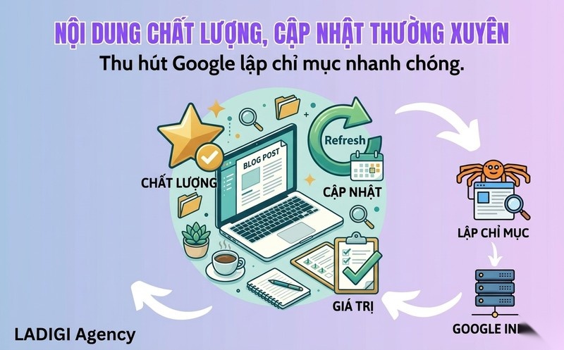 Indexing là gì? Quy trình hoạt động và tối ưu hóa để Google lập chỉ mục website. 7 Tạo nội dung chất lượng cao và cập nhật thường xuyên