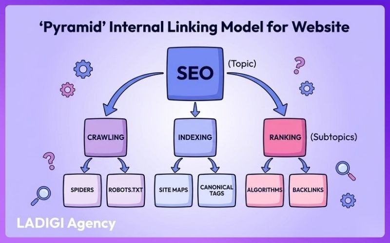 Internal Link Là Gì? Hướng dẫn tối ưu Internal Link chi tiết từng bước 4 Áp dụng mô hình Kim tự tháp để tạo cấu trúc liên kết nội bộ có thứ bậc, dễ dàng truyền sức mạnh