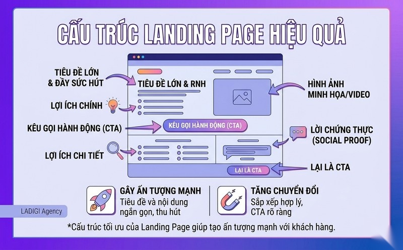 Landing Page là gì? Vai trò và hướng dẫn thiết kế tối ưu chuyển đổi 7 Cấu trúc cơ bản của một Landing Page hiệu quả