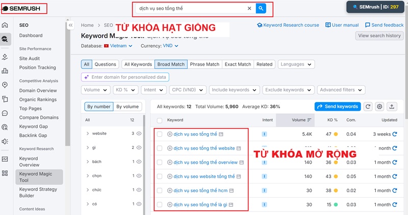 Keyword Research là gì? Hướng dẫn nghiên cứu từ khóa hiệu quả 4 Sử dụng semrush mở rộng từ khóa từ Seed Keywords