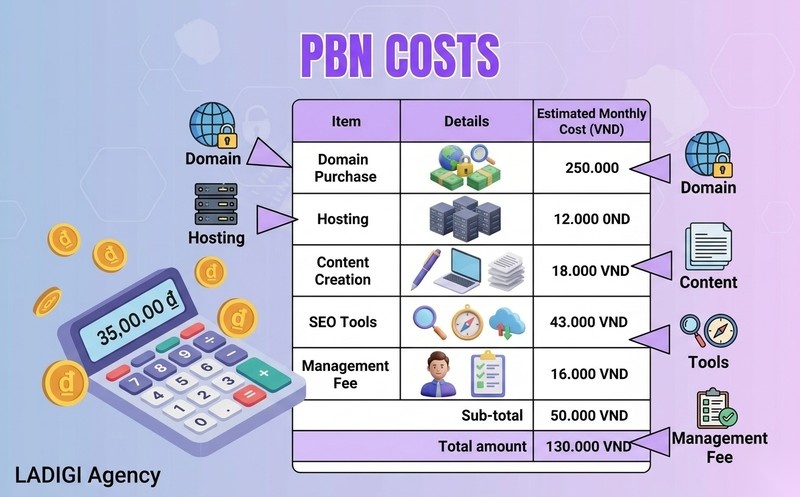 PBN là gì? Cách xây dựng PBN “an toàn” và những sai lầm cần tránh 6 3 4 Chi phí đầu tư và quản lý PBN Chi phí mua domain hosting nội dung công cụ