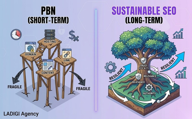 PBN là gì? Cách xây dựng PBN “an toàn” và những sai lầm cần tránh 7 4 1 Tại sao PBN là chiến lược ngắn hạn và thiếu bền vững Không phù hợp với thuật toán hiện đại