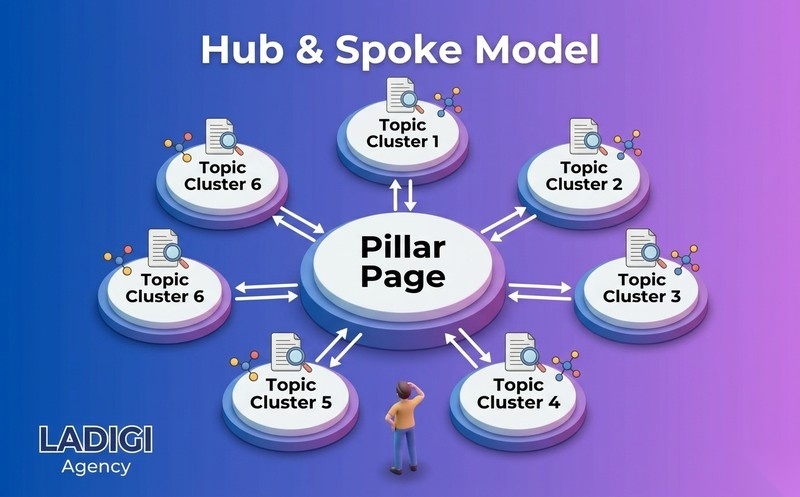 Pillar Page là gì? 6 bước triển khai Pillar Page hiệu quả 2 Cấu trúc Pillar Page và mối liên hệ không thể tách rời với Topic Cluster Phân tích Hub Spoke Model