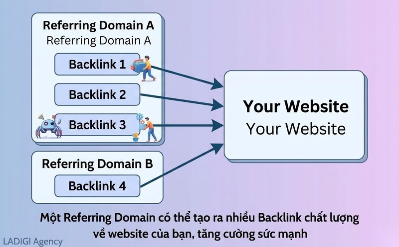 Referring Domains là gì? Phân biệt Backlink, cách kiểm tra và xây dựng hiệu quả 2 Mối quan hệ giữa Referring Domain và Backlink