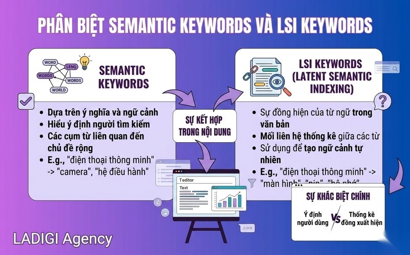 Semantic Keywords là gì? Cách tìm và tối ưu từ khóa ngữ nghĩa hiệu quả trong SEO 2 Phân biệt Semantic Keywords và LSI Keywords