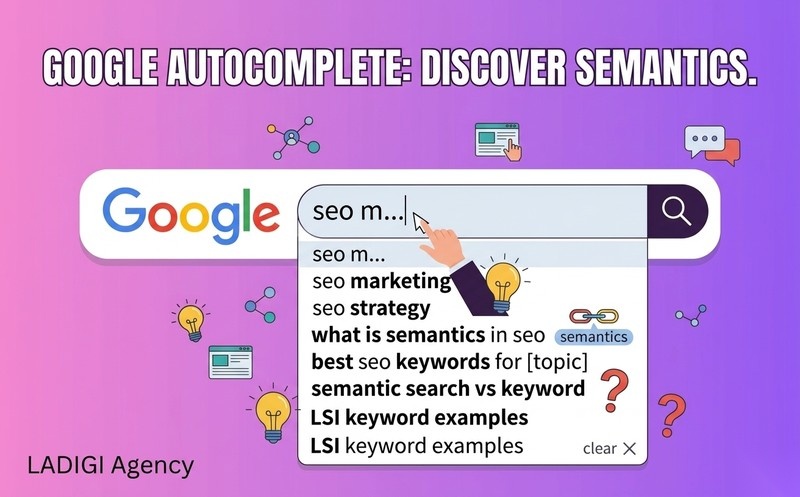 Semantic Keywords là gì? Cách tìm và tối ưu từ khóa ngữ nghĩa hiệu quả trong SEO 3 Sử dụng Google Autocomplete và Suggestions