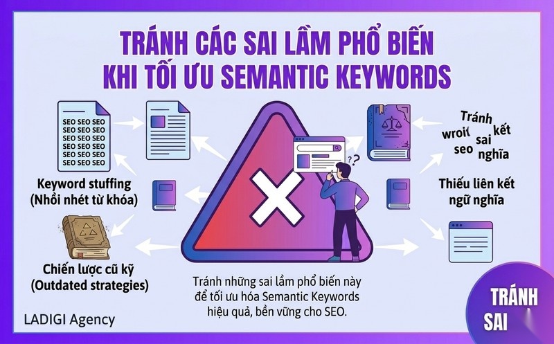 Semantic Keywords là gì? Cách tìm và tối ưu từ khóa ngữ nghĩa hiệu quả trong SEO 5 5 Những sai lầm phổ biến cần tránh khi triển khai Semantic Keywords