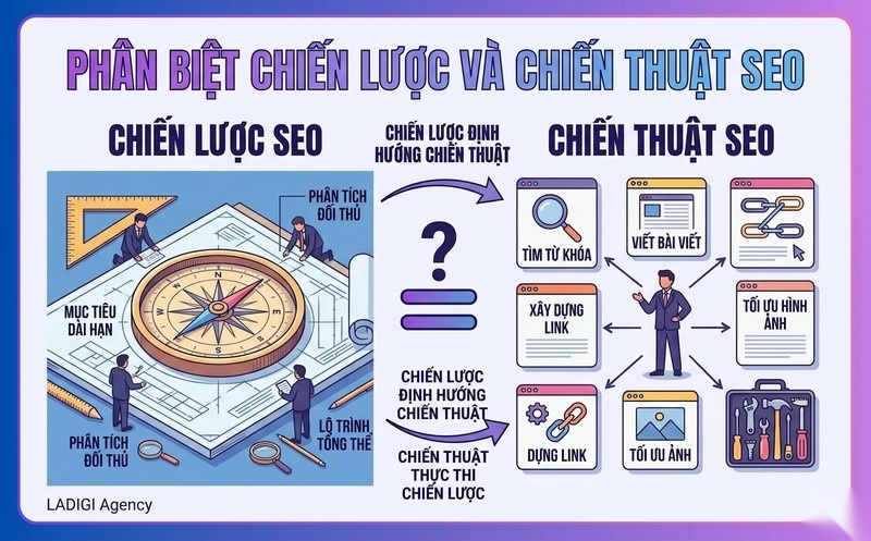 SEO Strategy là gì? Hướng dẫn cách xây dựng chiến lược SEO hiệu quả 2 Sự khác biệt giữa chiến lược SEO và chiến thuật SEO