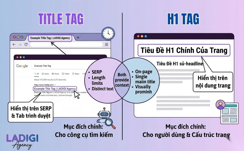 Title tag là gì? Vai trò và tầm quan trọng của Title Tag trong SEO 4 Title Tag và thẻ H1 khác nhau như thế nào So sánh phân biệt