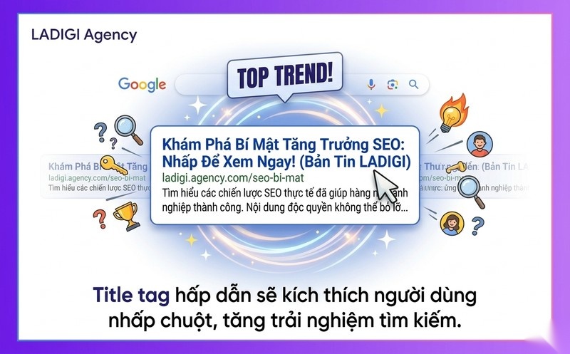 Title tag là gì? Vai trò và tầm quan trọng của Title Tag trong SEO 7 Viết hấp dẫn kích thích nhấp chuột Thu hút CTR