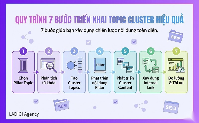 Topic Cluster là gì? Hướng dẫn triển khai chi tiết và Tối ưu cho SEO 4 4 Hướng dẫn 7 bước triển khai Topic Cluster hiệu quả Quy trình chi tiết từ A Z