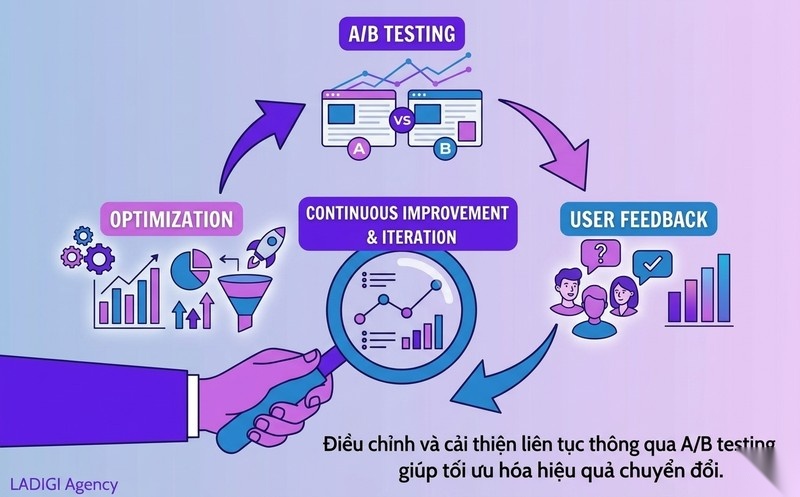 Transactional Intent là gì? Cách tối ưu để tăng chuyển đổi hiệu quả 9 5 3 Điều chỉnh và cải thiện liên tục A B testing phản hồi người dùng