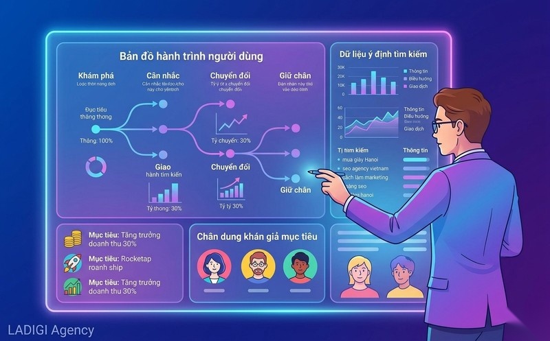 Content Gap là gì? 5 bước phân tích Content Gap hiệu quả 4 Bước 1 Xác định mục tiêu và đối tượng Search Intent User Journey