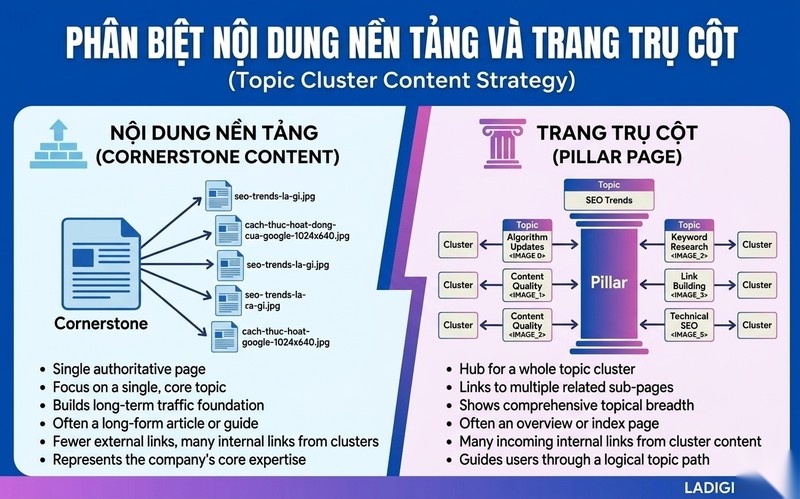 Cornerstone Content là gì? 5 bước xây dựng nội dung nền tảng hiệu quả 8 Phân biệt Cornerstone Content và Pillar Page
