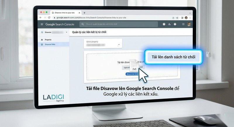 Disavow Tool là gì? 5 Cách nhận biết backlink xấu cần Disavow 8 Bước 4 Tải file lên Google Search Console Upload to GSC