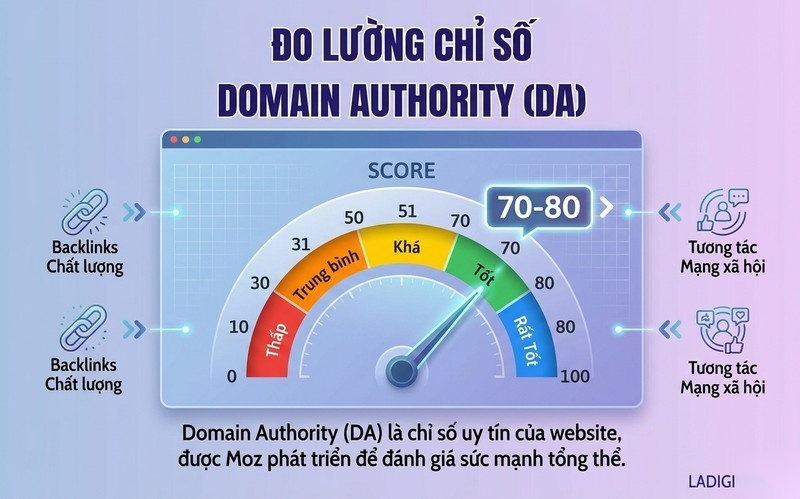 Domain Authority là gì? 9 Cách tăng chỉ số DA hiệu quả và bền vững cho website 1 Domain Authority (DA) là chỉ số uy tín của website, được Moz phát triển để đánh giá sức mạnh tổng thể.