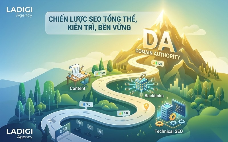 Domain Authority là gì? 9 Cách tăng chỉ số DA hiệu quả và bền vững cho website 8 Tăng chỉ số Domain Authority đòi hỏi một chiến lược SEO tổng thể, kiên trì và bền vững.