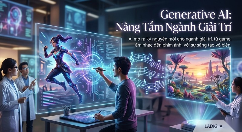 Generative AI là gì? 7 Ứng dụng nổi bật và Tương lai phát triển 6 Generative AI mở ra kỷ nguyên mới cho ngành giải trí, từ game, âm nhạc đến phim ảnh, với sự sáng tạo vô biên.