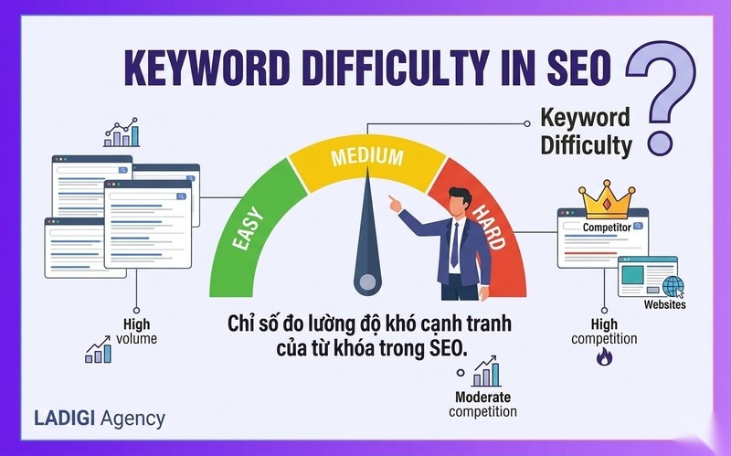 Keyword Difficulty là gì? 6 yếu tố tác động đến chỉ số Keyword Difficulty 1 Keyword Difficulty là gì Khái niệm độ khó từ khóa trong SEO