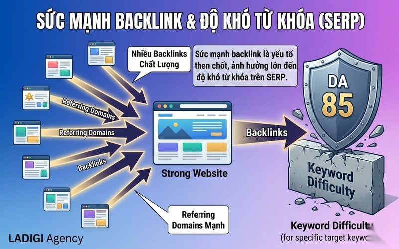 Keyword Difficulty là gì? 6 yếu tố tác động đến chỉ số Keyword Difficulty 3 Sức mạnh hồ sơ backlink Referring Domains Backlinks