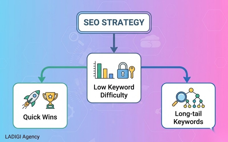 Keyword Difficulty là gì? 6 yếu tố tác động đến chỉ số Keyword Difficulty 7 Ưu tiên từ khóa theo KD thấp Quick wins long tail