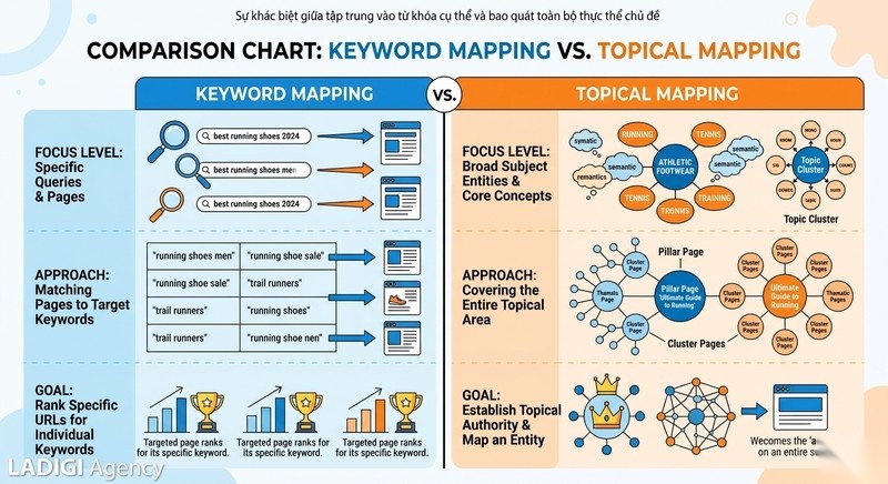 Keyword Mapping là gì? 6 bước lập bản đồ từ khóa hiệu quả 8 Phân biệt Keyword Mapping và Topical Mapping
