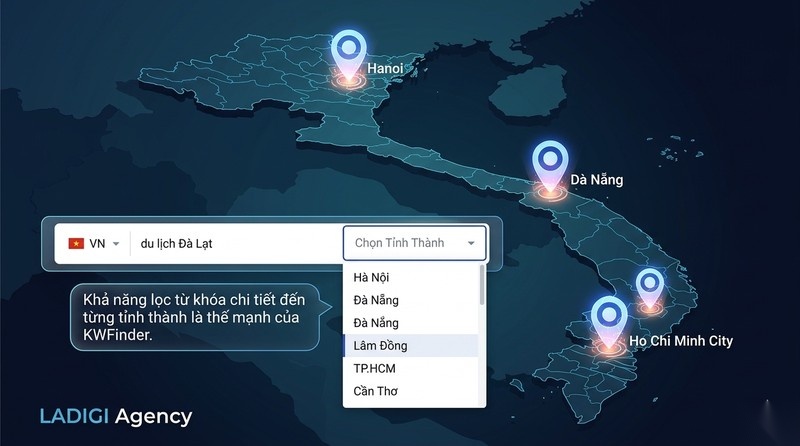 KWFinder là gì? 5 tính năng nghiên cứu từ khóa ưu việt nhất 2 Tìm kiếm từ khóa theo khu vực