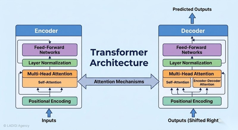 Large Language Models là gì? 7 Ứng dụng đột phá và Thách thức cần biết 1 Kiến trúc mạng Transformer