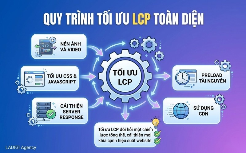 Largest Contentful Paint (LCP) là gì? Cách tối ưu và ảnh hưởng đến SEO website 5 Tối ưu LCP đòi hỏi một chiến lược tổng thể, cải thiện mọi khía cạnh hiệu suất website.