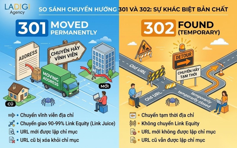 Redirect 302 là gì? 4 lưu ý quan trọng để tránh mất thứ hạng 2 Phân biệt Redirect 302 và Redirect 301