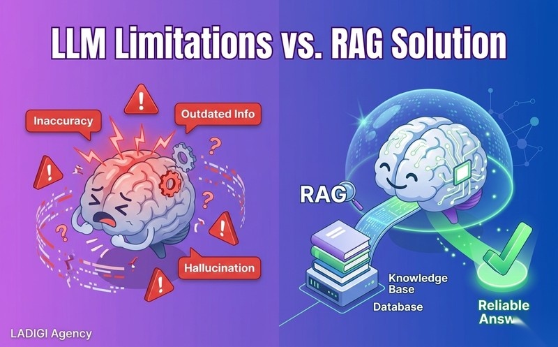 Retrieval Augmented Generation là gì? 5 tiêu chí đánh giá hiệu quả hệ thống RAG 3 2 Vì sao cần đến RAG Giải pháp cho các hạn chế của LLM