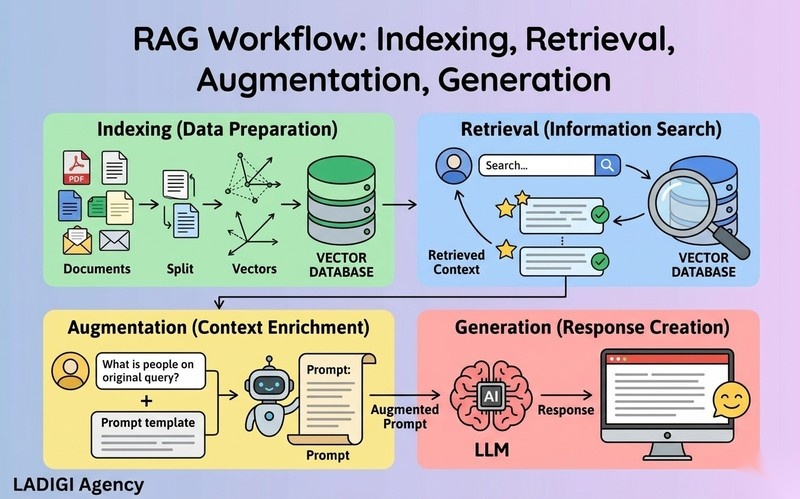 Retrieval Augmented Generation là gì? 5 tiêu chí đánh giá hiệu quả hệ thống RAG 5 3 RAG hoạt động như thế nào 4 Yếu tố cốt lõi
