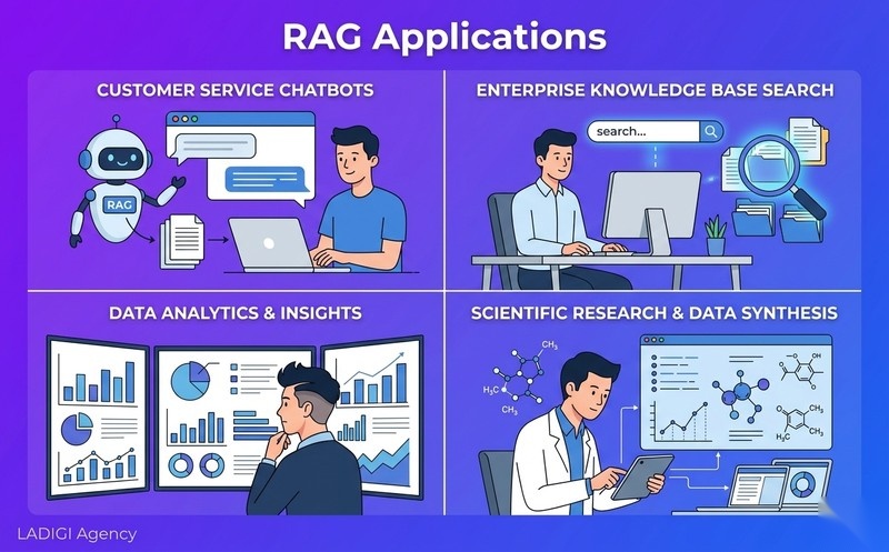 Retrieval Augmented Generation là gì? 5 tiêu chí đánh giá hiệu quả hệ thống RAG 7 4 Ứng dụng thực tế của RAG